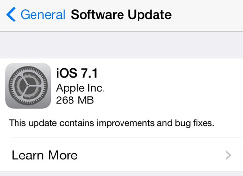 iOS 7.1 đã chính thức xuất hiện - Ảnh chụp màn hình
